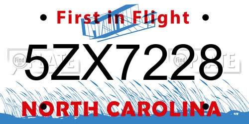 5ZX7228 North Carolina License Plate
