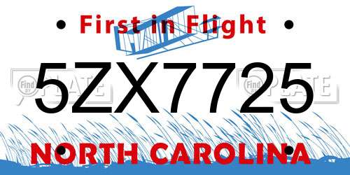 5ZX7725 North Carolina License Plate