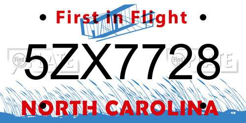 5ZX7728 North Carolina License Plate