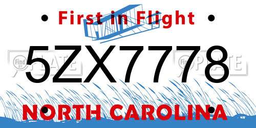 5ZX7778 North Carolina License Plate