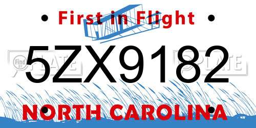 5ZX9182 North Carolina License Plate