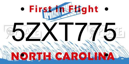 5ZXT775 North Carolina License Plate