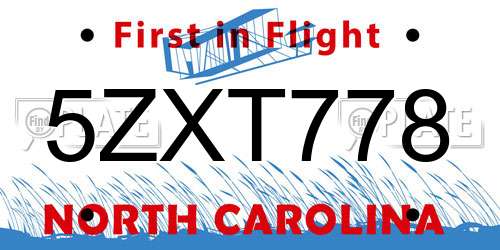 5ZXT778 North Carolina License Plate