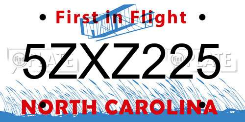 5ZXZ225 North Carolina License Plate