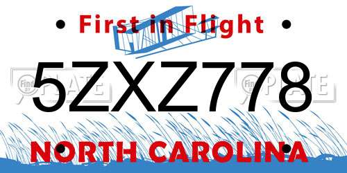 5ZXZ778 North Carolina License Plate