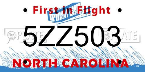 5ZZ503 North Carolina License Plate