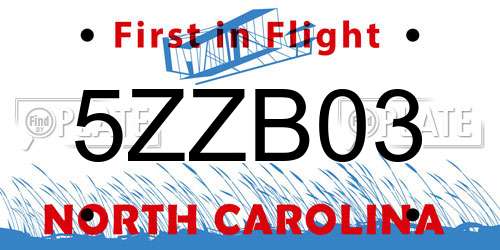 5ZZB03 North Carolina License Plate