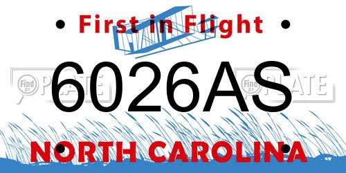 6026AS North Carolina License Plate