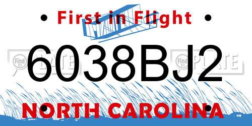 6038BJ2 North Carolina License Plate