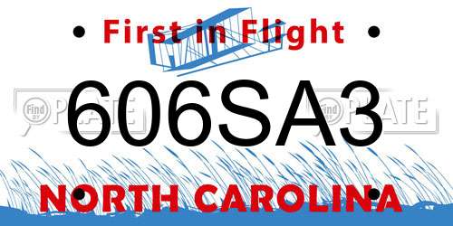606SA3 North Carolina License Plate