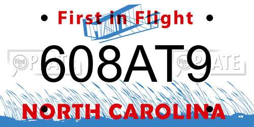 608AT9 North Carolina License Plate