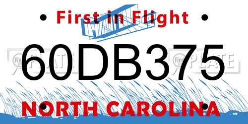 60DB375 North Carolina License Plate