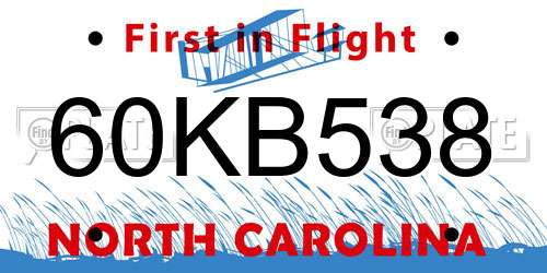 60KB538 North Carolina License Plate