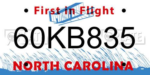 60KB835 North Carolina License Plate