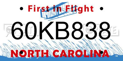 60KB838 North Carolina License Plate