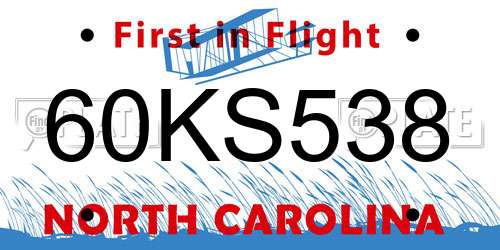 60KS538 North Carolina License Plate