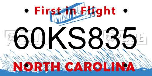 60KS835 North Carolina License Plate