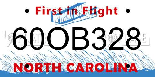 60OB328 North Carolina License Plate