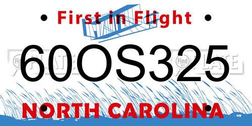 60OS325 North Carolina License Plate
