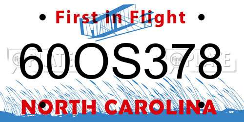 60OS378 North Carolina License Plate