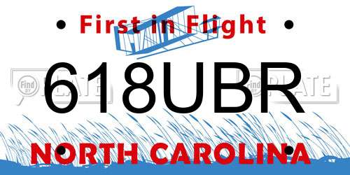 618UBR North Carolina License Plate