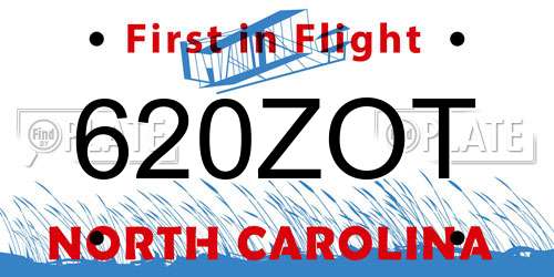 620ZOT North Carolina License Plate