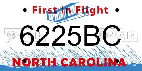 6225BC North Carolina License Plate
