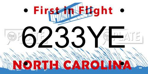 6233YE North Carolina License Plate