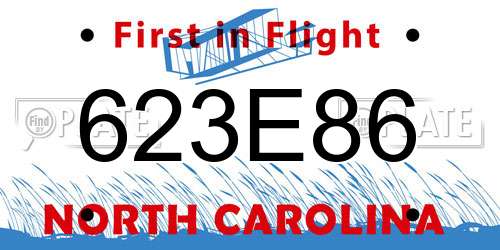 623E86 North Carolina License Plate