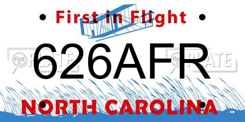 626AFR North Carolina License Plate