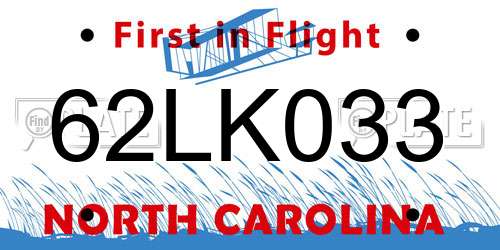 62LK033 North Carolina License Plate