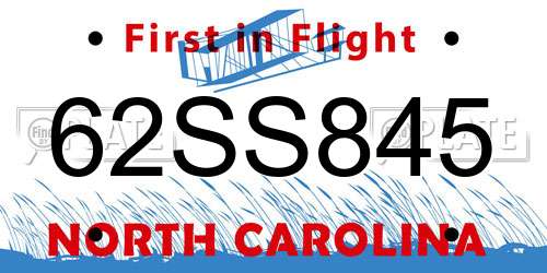 62SS845 North Carolina License Plate