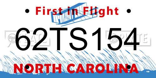 62TS154 North Carolina License Plate