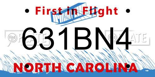 631BN4 North Carolina License Plate