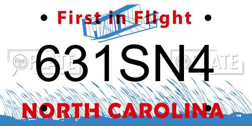 631SN4 North Carolina License Plate