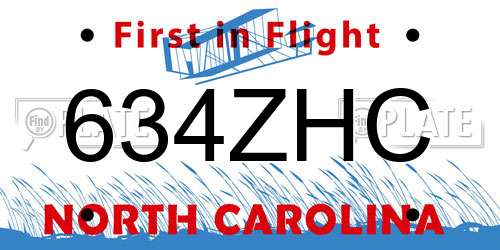 634ZHC North Carolina License Plate