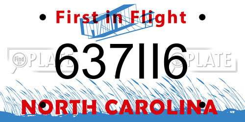 637II6 North Carolina License Plate