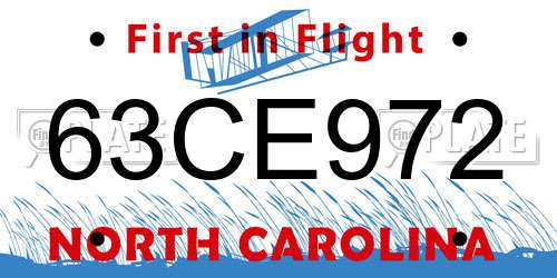 63CE972 North Carolina License Plate