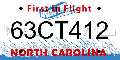 63CT412 North Carolina License Plate