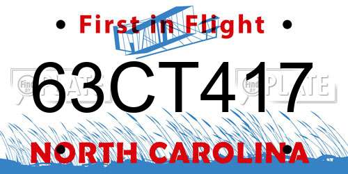63CT417 North Carolina License Plate