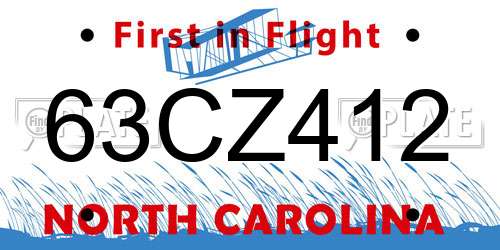 63CZ412 North Carolina License Plate