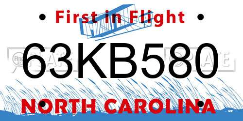 63KB580 North Carolina License Plate