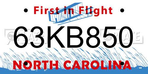 63KB850 North Carolina License Plate