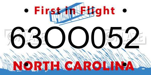 63OO052 North Carolina License Plate