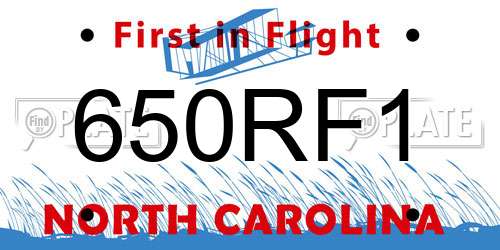 650RF1 North Carolina License Plate