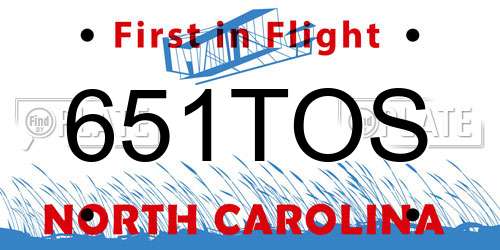 651TOS North Carolina License Plate