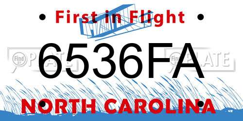 6536FA North Carolina License Plate