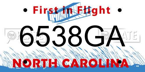 6538GA North Carolina License Plate