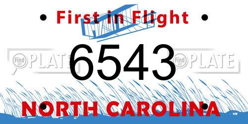 6543 North Carolina License Plate