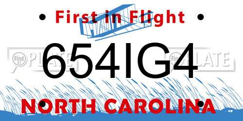 654IG4 North Carolina License Plate